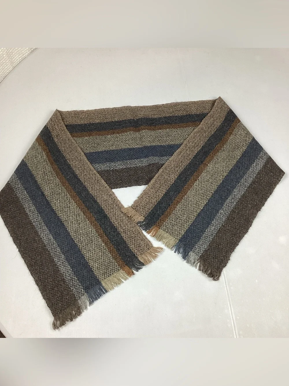 McKernan Wool & Alpaca Striped Fringed Scarf Made In Ireland Unisex